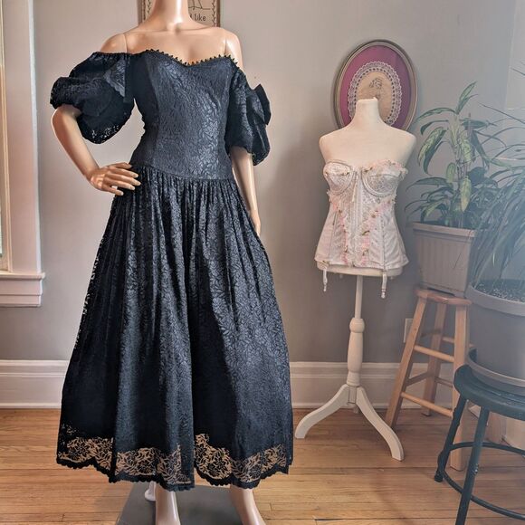 Vintage Scott McClintock Gothic Gown Black Dress Southern Belle Witchy Regency - Picture 10 of 13